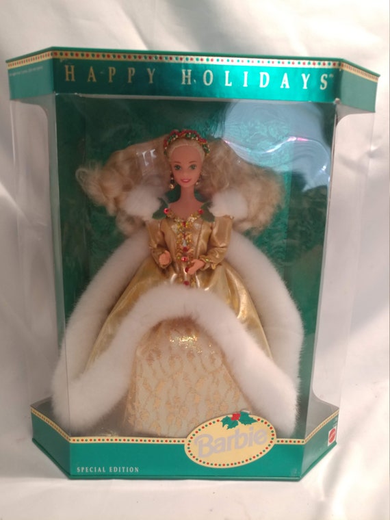 FREE Shipping special Edition happy Holidays 1994 Blonde Barbie in Gold Dress With Fur Trim. Mint Condition. New in Box. 12155 Etsy Canada