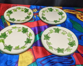 Set Of 4 Ceranord Feuilles D’Automne 6″ Green Ivy Embossed Dessert Plates – Vintage France