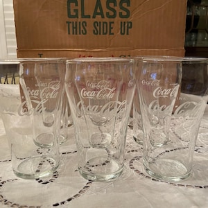 FREE SHIPPING-Set of nine Vintage Coca-Cola 12 oz glasses in original box