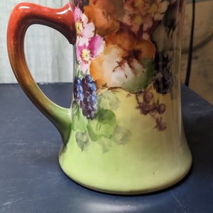 FREE SHIPPING- Antique, Hand Painted Porcelain Tankard Mug. J.P. Limoges France. Artist signed E.W. 1908. See Below