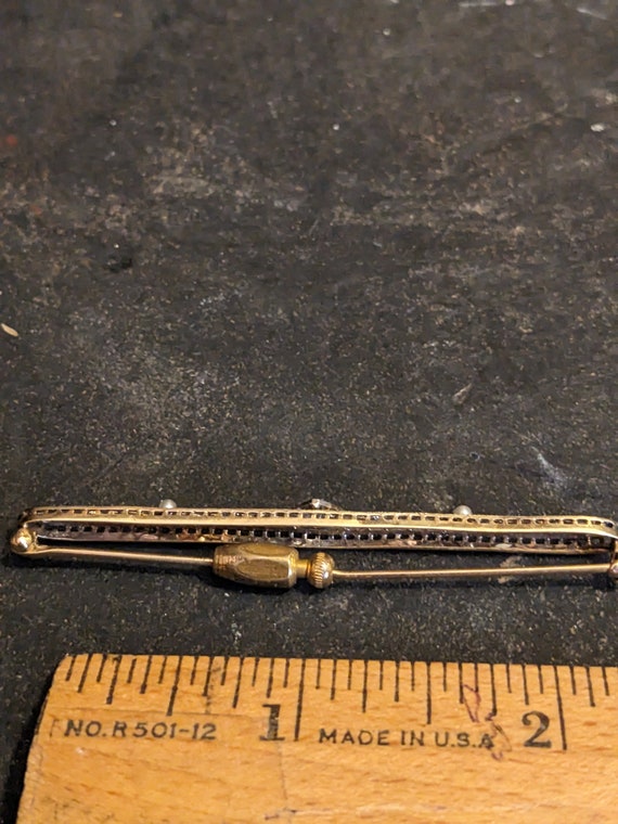 FREE SHIPPING- Antique 14k White Gold Bar Brooch … - image 4