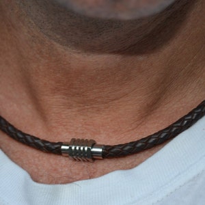 Thick Black Leather Necklace, Magnetic Clasp Necklace, Mens