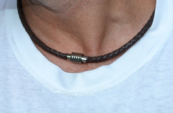 Mens Leather Necklace Magnetic Clasp Man Necklace Mens 