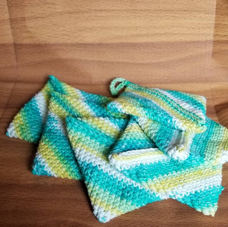 Double Thick Potholder Crochet Cotton Diagonal Striped Etsy