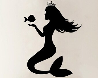 Mermaid Wall Decal Vinyl Sticker Princess Fish Home Wall Art Kids Girls Room Nautical Marine Bathroom Decor Sign Poster Mural 16sfh