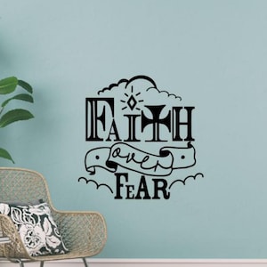 Faith Over Fear Sticker Wall Vinyl Sticker Christian Decor Religieux Wall Art Jesus God Sign Print Bible Poster Gift Mural 1913