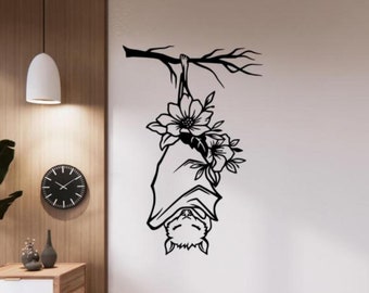Bat Wall Decal Vinyl Sticker Decor Sleeping Bat Wall Art Floral Bat Sign Car Window Poster Stencil Gift Bedroom Living Room Mural 1958