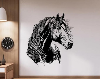 Cabeza de caballo calcomanía pared vinilo pegatina caballo salvaje signo granja decoración rancho pared arte granjero vaquero regalo coche camión cartel plantilla Mural 1907