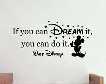 If You Can Dream It You Can Do It Walt Disney Inspirational Quote Wall Sticker Mickey Mouse Vinyl Decal Home Poster Print Art Decor 59asl