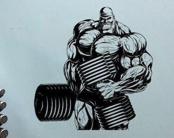 Powerlifter With Dumbbell Decal Bodybuilder Man Lifting Weights Wall Sticker Gym Decor Sporting Mural Athletic Decorative Art Fitness (4qpt)