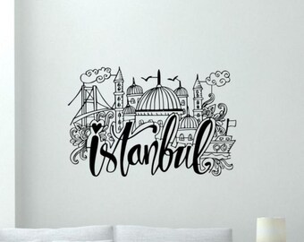 Autocollant Mural Skyline D'Istanbul (Turquie) - Décoration Murale Personnalisable - NEUF