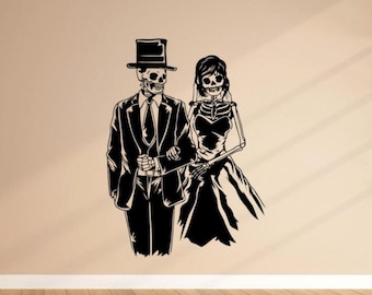 Skeleton Wedding Wall Decal Vinyl Sticker Skeleton Couple Wall Art Sign Print Skull Poster Studio Decor Stencil Gift Mural Stencil 2032