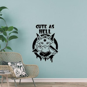 Cute as Hell Decal Wall Vinyl Sticker Baphomet Wall Art Sign Satanic Goat Poster Stencil Goth Emo Grunge Kawaii Satan Gift Quote Mural 2216