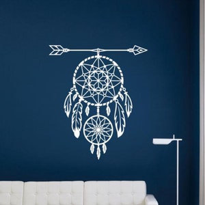 Naklejka na ścianę Dream Catcher Naklejka winylowa Dreamcatcher Decor Strzałka Pióra Sztuka ścienna Znak Okno samochodu Ciężarówka Wydruk Plakat Szablon Prezent Mural 1896