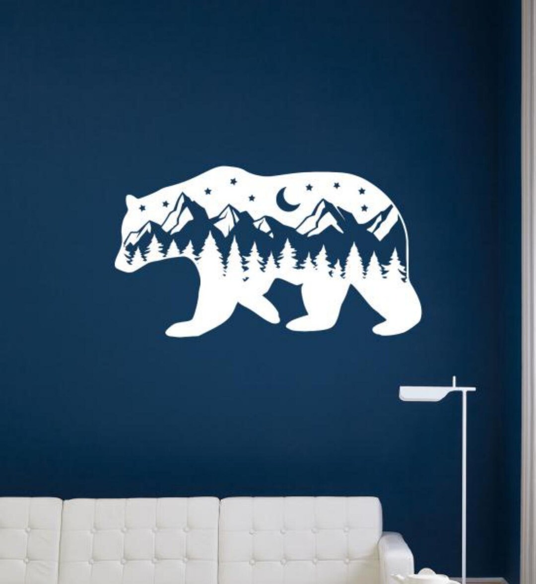 Mountain Bear Wall Decal Vinyl Sticker Forest Wall Art Pine Tree Nature ...