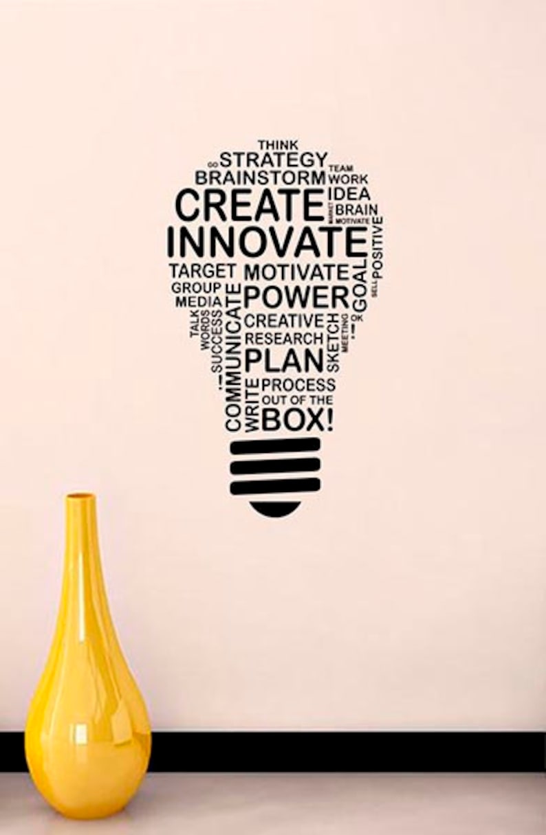 Lightbulb Word Cloud Inspirational Wall Decal Vinyl Sticker Work ...