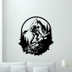 Senderismo pared calcomanía vinilo pegatina camping decoración pared arte aventura campamento remolque signo coche impresión cartel excursionista regalo bosque montañas mural 1905
