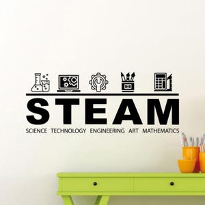 Steam Wall Decal Vinyl Sticker Steam Lab Sign Stem Decor Science Wall Art Scientist Gift Teacher Car Poster Stencil Door Window Mural 4096