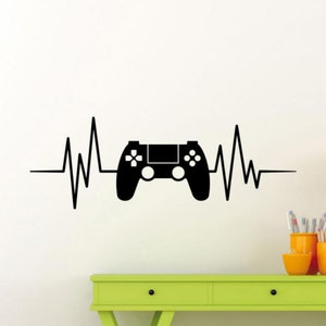 Gamer Heartbeat Wall Decal Vinyl Sticker Video Game Controller Decor Gamepad Gaming Room Wall Art Sign Car Poster Heart Beat Gift Mural 2037