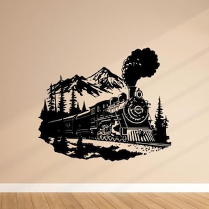 Train Wall Decal Vinyl Sticker Railway Wall Art Railroad Sign Mountains Old Locomotive Print Poster Kids Decor Nursery Gift Mural 1965