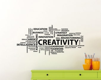 May include: A black and white word cloud wall decal with the word "CREATIVITY" in the center. The word cloud includes words related to business, leadership, innovation, and success.