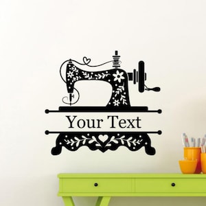 Calcomanía de vinilo personalizada para pared con diseño de máquina de coser, ideal como decoración para habitación, regalo para artesanos, plantilla para puerta y ventana, 4191