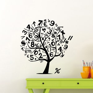 Matemáticas pared calcomanía vinilo pegatina matemáticas árbol con números educación estudio aprendizaje maestro signo impresión pared arte escuela aula decoración 7ez