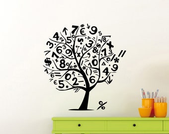 Math Wall Decal Vinyl Sticker Mathematics Tree with Numbers Education Study Learning Teacher Sign Print Wall Art School Classroom Decor 7ez