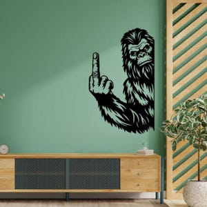 Bigfoot Middle Finger Wall Decal Vinyl Sticker Sasquatch Sign Decor Funny Wall Art Gift Poster Stencil Door Car Window Mural 4129