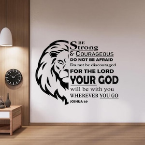 Calcomanía de vinilo para pared "Sé fuerte y valiente", Josué 1:9, arte de pared, decoración religiosa cristiana, Jesús, Dios, señal bíblica, póster, cita de regalo 2259