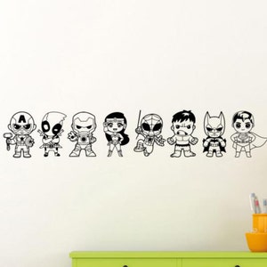 Niños superhéroe pared calcomanía vinilo pegatina bebé superhéroes decoración superhéroe pared arte coche ventana signo vivero cartel cómics regalo mural 2153