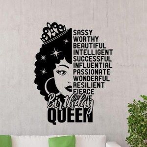 Birthday Queen Sticker Wall Vinyl Decal Black Queen Party Sign Quote Decor Wall Art Poster Mural Gift Stencil Print 2260