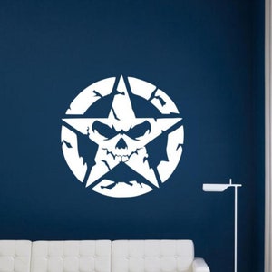 Star Skull Decal Wall Vinyl Sticker Army Logo Military Decor Wall Art Sign Veteran Car Window Truck Print Poster Stencil Gift Mural 1876