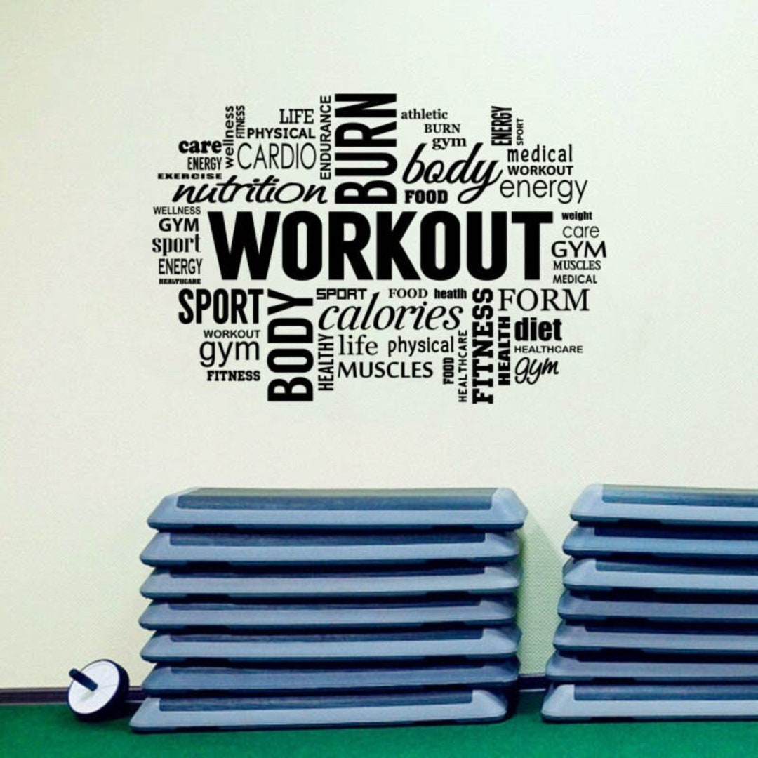 Workout Word Cloud Wall Sticker Fitness Inspirational Vinyl Decal ...