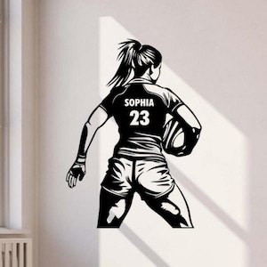 Rugby Girl Custom Name Wall Decal Vinyl Sticker Football Personalized Jersey Sign Decor Wall Art Gift Poster Stencil Door Car Window 4148