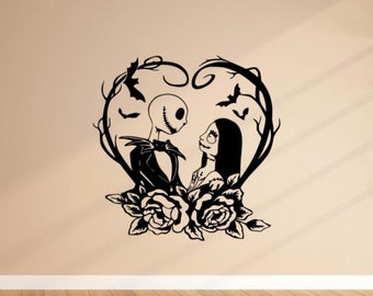 Jack Skellington and Sally Wall Decal Vinyl Sticker Nightmare Christmas Decor Theater Wall Art Sign Print Poster Stencil Gift Mural 1950