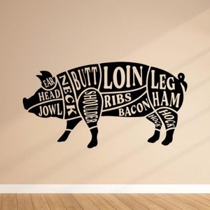 Cortes de carne de porco decalque parede vinil adesivo açougueiro decoração churrasco sinal grill mestre fazenda rancho arte da parede chef presente carro cartaz mural 2235
