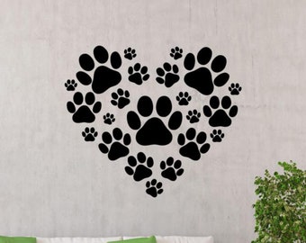Dog Paws Wall Decal Vinyl Sticker Pet Shop Sign Paws Heart Decor Wall Art Dog Lover Gift Poster Stencil Mural Car Truck Quote 1975