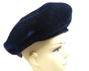 Vintage Dark Blue Beret Hat Large Oversized Barret French Style Design Beret Hat