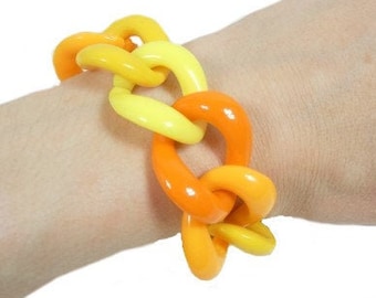 1 Vintage Plastic AMPCP Chunky Bracelet Yellow Orange Bracelet Retro Bracelet Statement Bracelet Pop Rock Punk Bracelet Jewelry