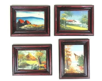 1 Vintage Mini Ölgemälde gerahmt Malerei Vintage Retro-Design kleine Malerei
