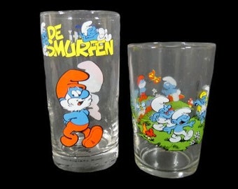 1 Vintage The Smurfs Glass Papa Smurf Grande bicchiere o bicchiere più piccolo