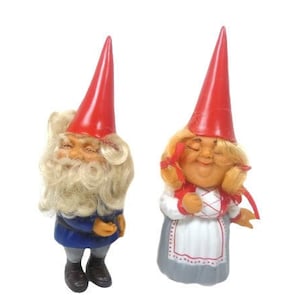 1 Rare Set Big Vintage David The Gnome Figurines David And Lisa Rubber Dolls 1983
