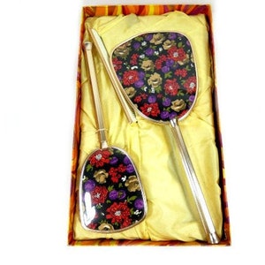 Vintage Vanity Set Kit In Original Box Unused Mirror Brush Set Vanity Set Retro Flower Style Design