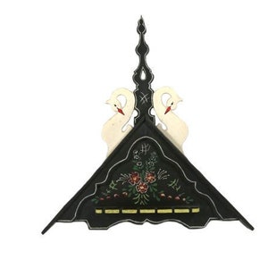 Vintage Wooden Swan Teaspoon Holder Teaspoon Rack Dutch Design Folk Art Hand Painted Spoon Display
