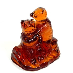Vintage Paperweight Bear Decorative Bear Figurine Cast Iron Bear Figurine Old Glass Bear