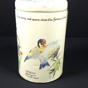 Bird Tin 1977 Webb & Bower Goldfinch Sparrow Vintage Bird Tin Canister Tin Canister With Birds Coffee Tea Storage Cookie Jar