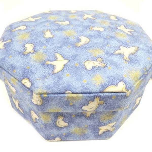 Blue White Dove Box Vintage Octagon Jewelry Box Decorative Jewelry Box Fabric Jewelry Box Jewelry Organizer Storage Box