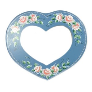 Vintage Blue Heart Shaped Mirror With Pink Roses Swedish Mirror Wooden Mirror Frame Vintage Mirror