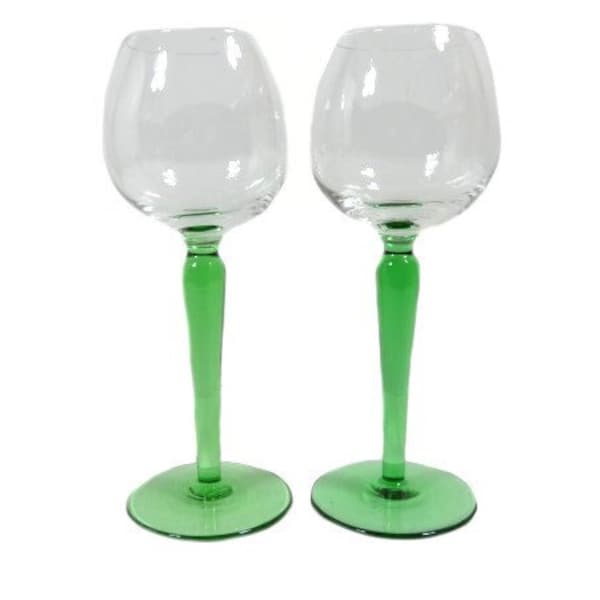 2 Long Stem Roemer Wine Glasses Green Foot Roemer Glasses Vintage Green German Glasses Vintage Roemer Glasses Nr2